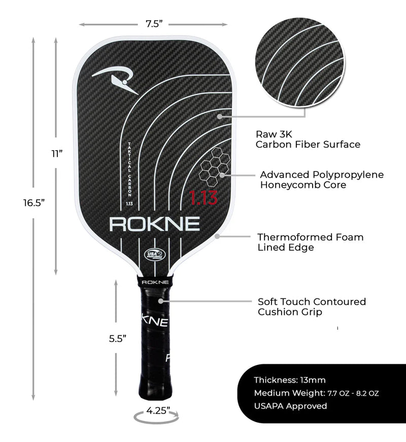 ROKNE Taktical Carbon 1.13 13mm Pickleball Paddle
