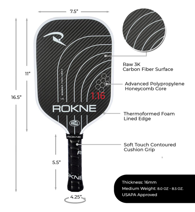 ROKNE Taktical Carbon 1.16 16mm Pickleball Paddle